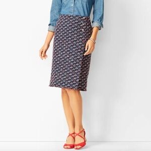Talbots Boucle Wrap Skirt Silver Buttons Navy Red White Textured Size 14